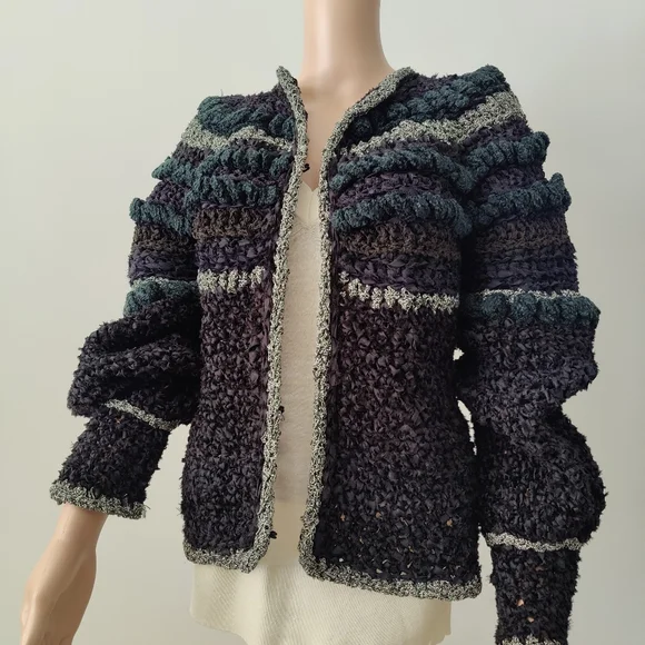 Vintage Estelle Gracer 1982 Vintage Ribbon Sweater Jacket - Picture 2 of 12